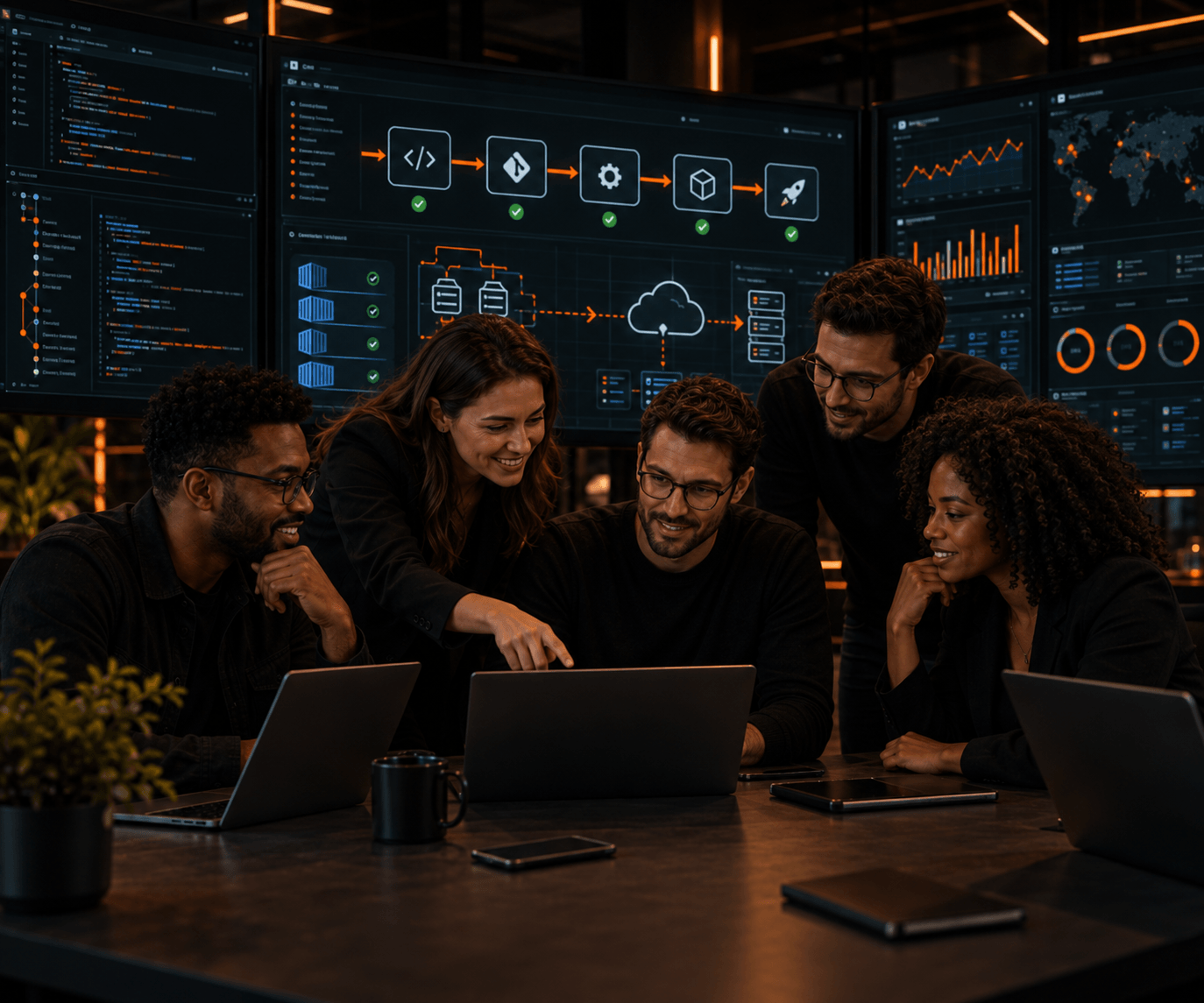 Pipeline de DevOps conectando desenvolvimento, testes e publicação de software