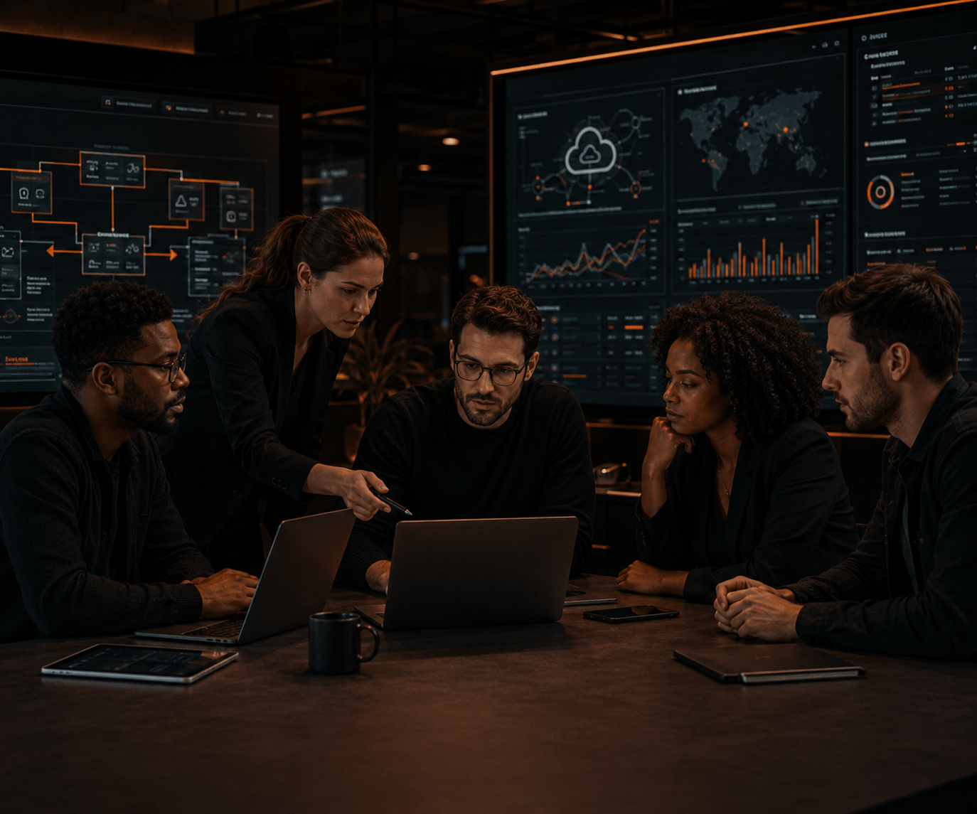 Equipe da Armel-x analisando dashboards e dados para orientar uma decisão de negócio