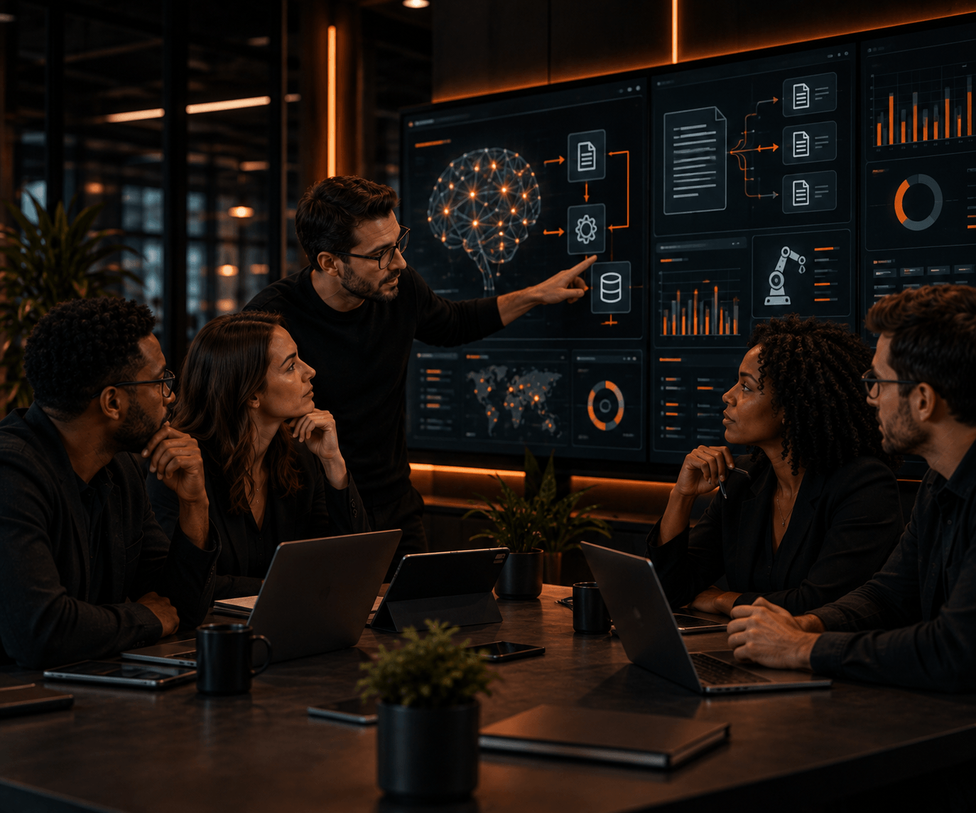 Rede neural representando inteligência artificial aplicada a processos de negócio